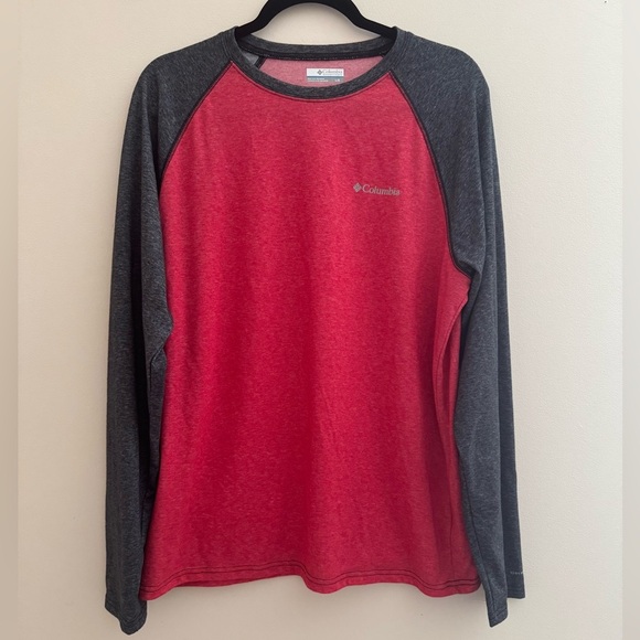 Columbia Thistletown Park Raglan Tee Men’s Size Large Long Sleeve Red Dark Grey - Picture 1 of 7
